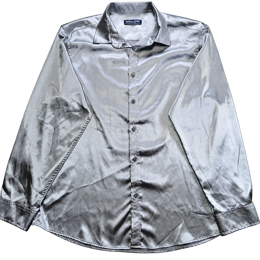 PJ Paul Jones Men’s XL Silver Satin 70s Disco Halloween Costume Dress Shirt